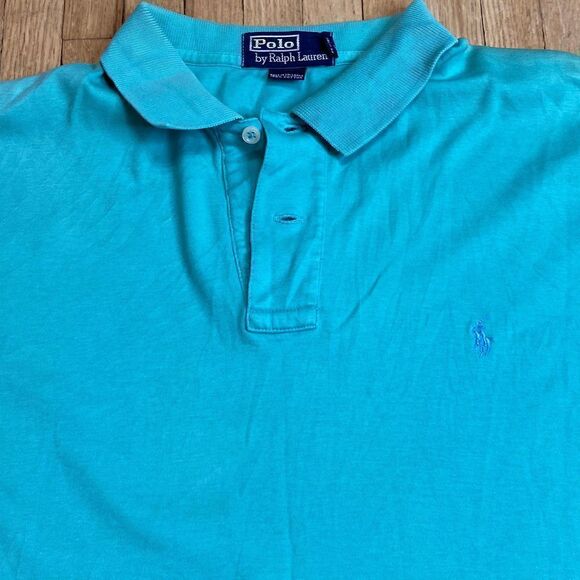 Mens Vintage Polo Ralph Lauren Polo Shirt Turquoise Green Blue Logo size Medium - Picture 4 of 6